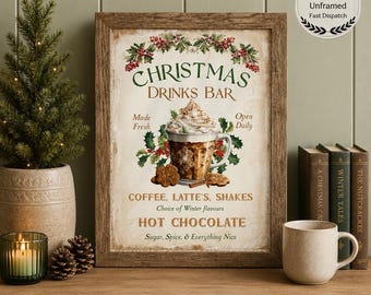 Christmas Gingerbread Coffee Sign, Christmas Hot Chocolate Sign, Holiday Print, Festive Christmas Kitchen Print Sign, Hot Drink Station