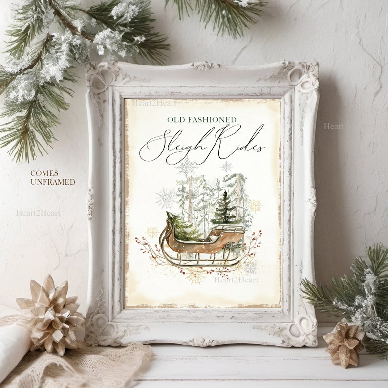 Farmhouse Sleigh Rides Christmas Sign | Rustic Neutral Holiday Wall Art ...