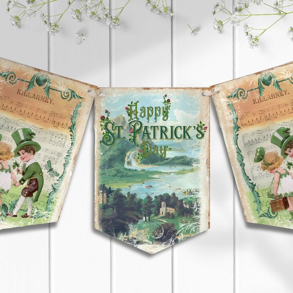 Vintage Style St Patrick's Day Bunting Banner Hanging Decoration Irish