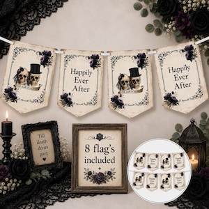 Skull Bride & Groom Happily Ever After Bunting | Halloween Wedding | Goth Wedding Decorations | Venue Decor