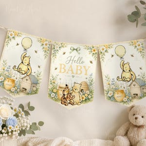 Winnie the Pooh Garden Hello Baby Shower Bunting Banner