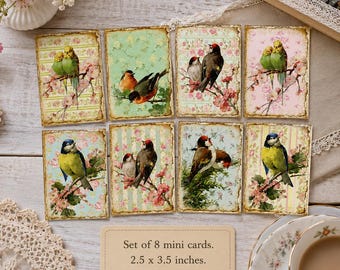 Vintage Shabby Chic Bird Card Toppers Floral Cardmaking Tags ATC Journals Craft