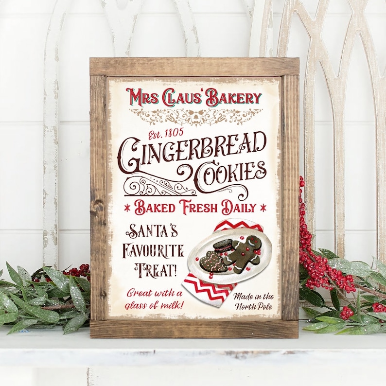 Mrs Claus' Bakery Sign, Wall Decor, Gingerbread Cookies Sign, Holiday ...