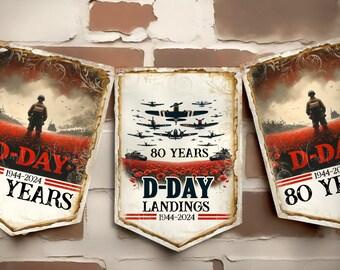 D Day Bunting, Aeroplane D-Day 80th Anniversary Bunting, Armed Forces Bunting, Poppies