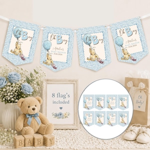 Personalized Baby Boy Winnie the Pooh Bunting | Baby Shower Decoration Banner