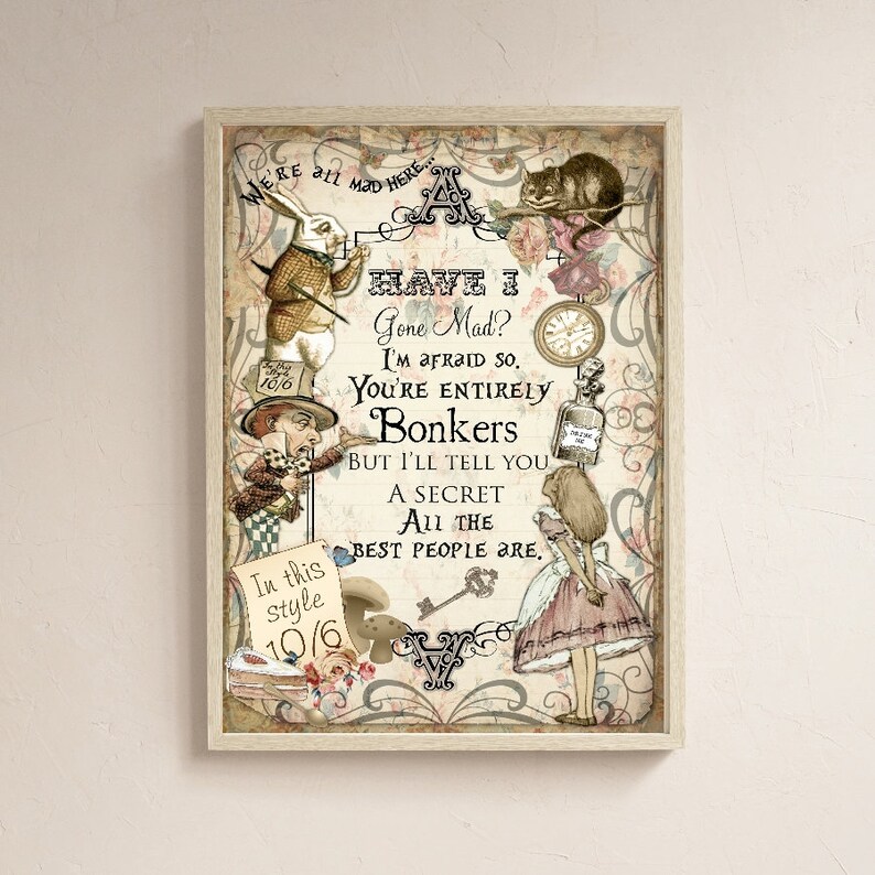 Alice in Wonderland Wall Art Bonkers Wall Art Nursery Print Etsy