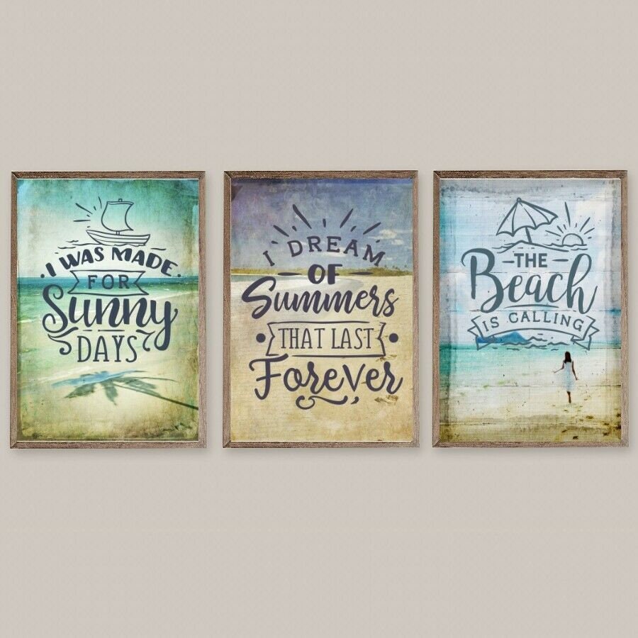 Set of 3 Beach Prints Seaside Quotes Wall Art Nautical Summer Etsy