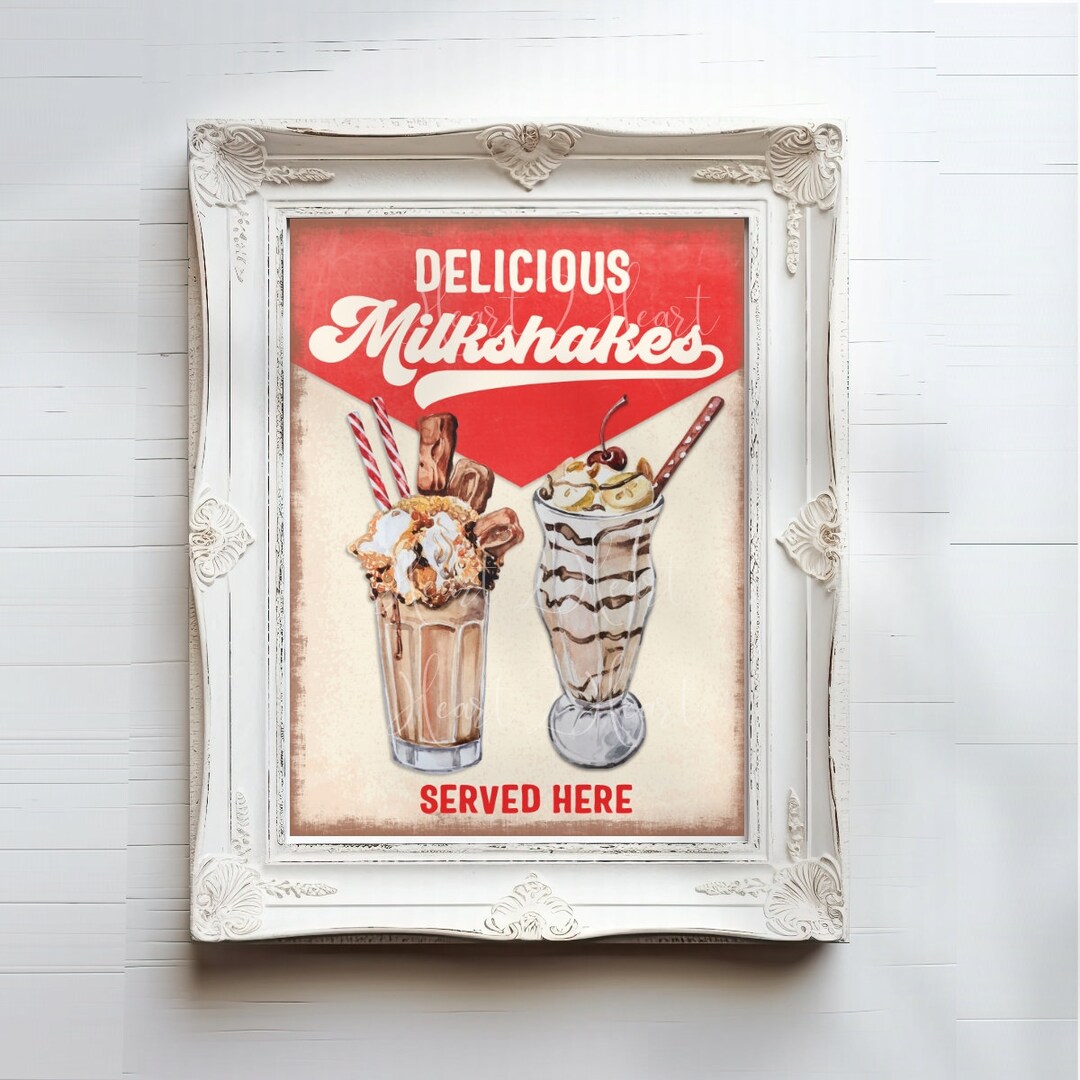 Retro Milkshake Sign 50s Diner Sign Poster Milkshake Print Cafe Sign Milkshake Bar Diner Party ...