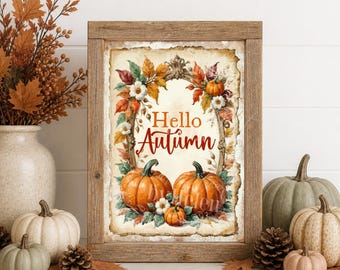 Hello Autumn Print, Autumn Leaves , Fall Wall Art, Wall Decor, Decoration, Autumn Decor, Seasonal Decoration