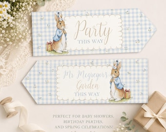 Peter Rabbit Gingham Party Arrow Signs, Christening Birthday Decor