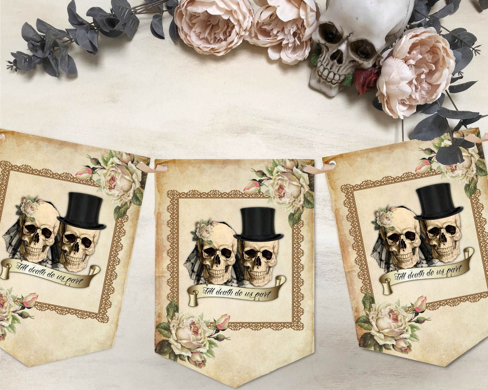 Personalised Skull Wedding Gothic Halloween  Banner/Bunting