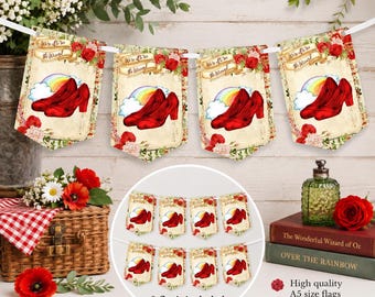 Wizard of Oz Bunting Banner, Ruby Slippers Rainbow Birthday  Themed Event Party Decoration