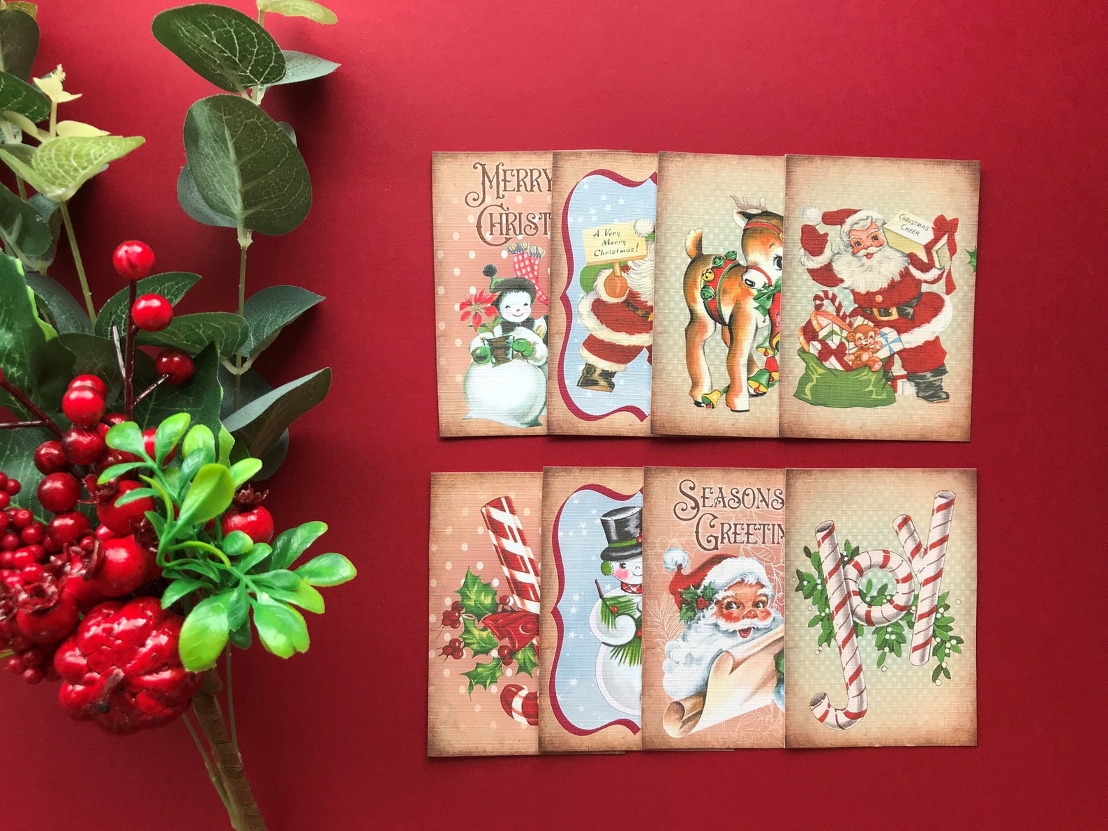 Vintage Christmas Card Toppers Retro Xmas Cardmaking Etsy UK