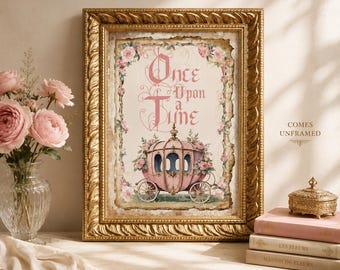 Once Upon a Time Fairytale Carriage Print, Shabby Chic Princess Nursery Decor