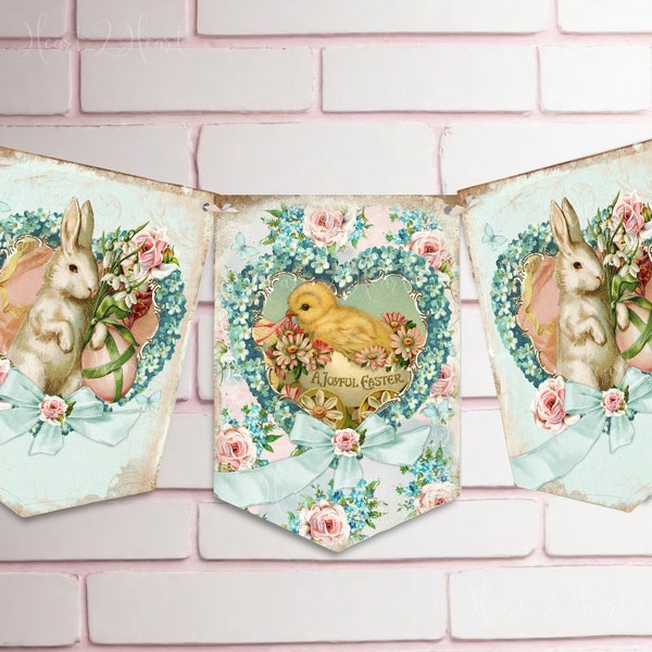 Vintage Easter Bunting Banner, Shabby Chic Easter Bunting, Traditional Easter, Spring Home Decor