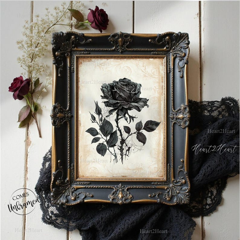 Black Rose Print | Gothic Wall Art | Floral Goth Print image 4