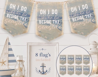 Beside the Seaside Bunting, Seaside Banner, Nautical Home Decor Summer House