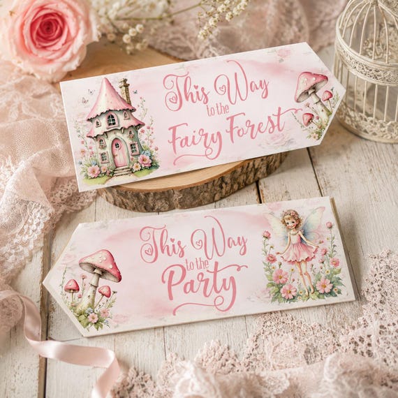 Floral Fairy Party Arrow Signs, Enchanted Forest Decorations, Baby Shower Birthday Decor