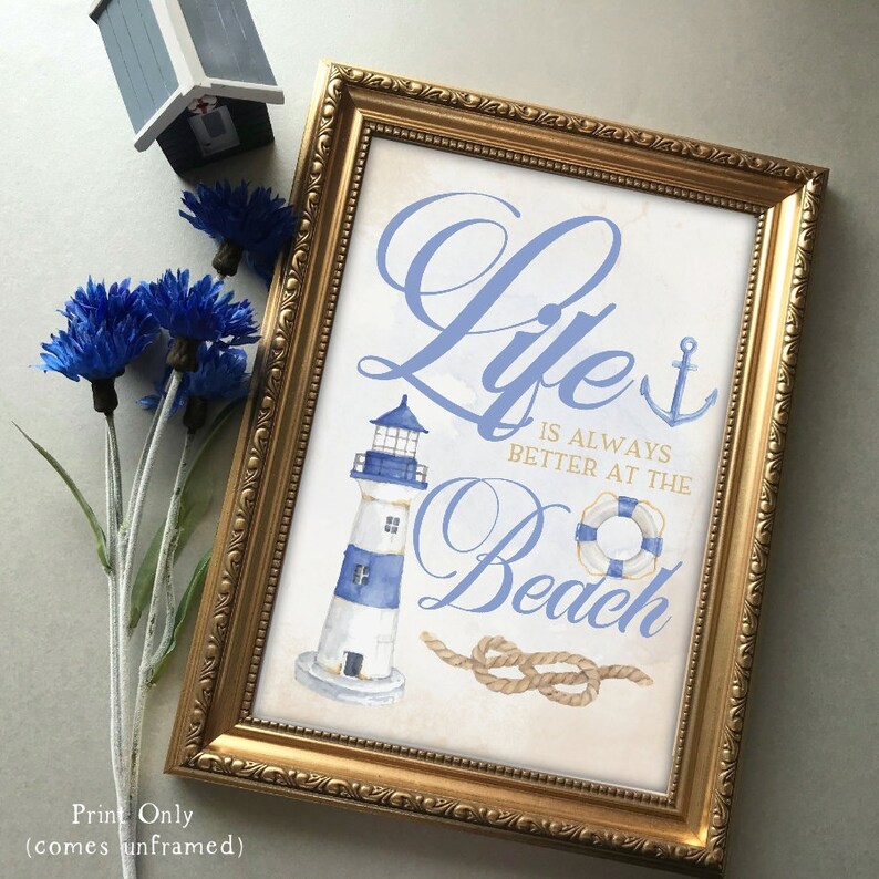 Life is Better at the Beach Wall Art Beach Print Lighthouse Etsy UK
