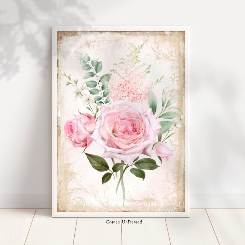 Set of 2 Pink Rose Prints Shabby Chic Wall Art Vintage Rose - Etsy