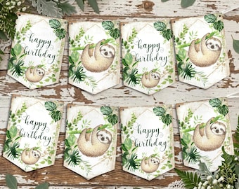 Sloth Happy Birthday Bunting, Jungle Party Decoration
