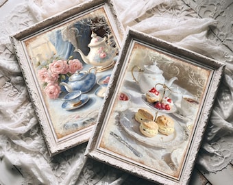 Set of 2 Afternoon Tea Prints, Scone Print, Teacup Wall Art, Tea Party Sign, Tea Room Decor, Tea & Cake Poster