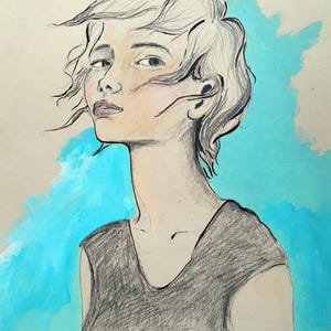 Sieg. Kunstdruck im Format A2, A3 oder A4. Porträtmalerei starke Frau blau, Modell, Mensch, Illustration, moderne Boheme, Frauen