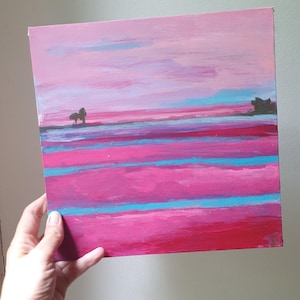 風景画（アクリル画、現代絵画、個性的なオリジナル作品）。25x25 cm