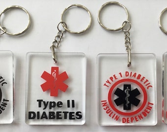 Diabetes Type 1 or 2 Keyrings