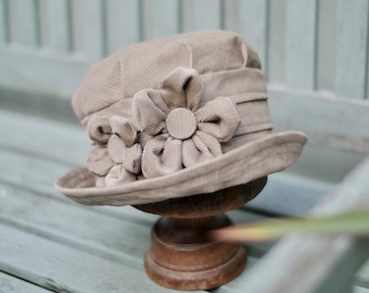 Vintage Cloche Bucket Beige Cream Pink Hat Tim Crawford - Etsy display picture 2