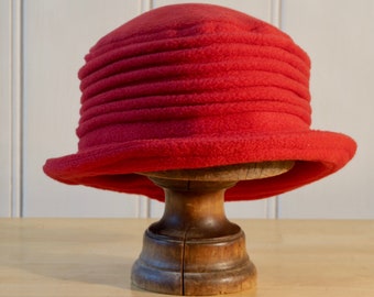 Scarlet red fleece cloche hat, red winter hat, Mother's day gift