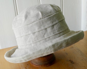 Natural Linen Sun Hat, Wide Brim, Holiday Vacation Hat