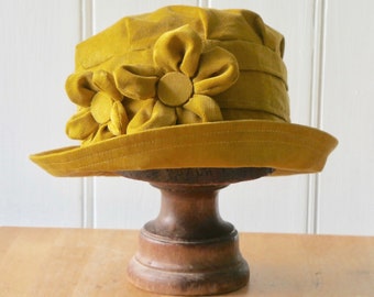 Mustard cloche hat, mustard winter hat, mustard 1920s hat, mustard bucket hat, yellow cloche hat, mustard corduroy hat