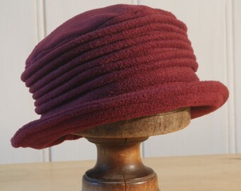 Burgundy cloche fleece hat, wine cloche hat, maroon red fleece winter hat, red bucket hat, wine winter cloche, red warm hat