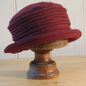 Burgundy cloche fleece hat, wine cloche hat, maroon red fleece winter hat, red bucket hat, wine winter cloche, red warm hat