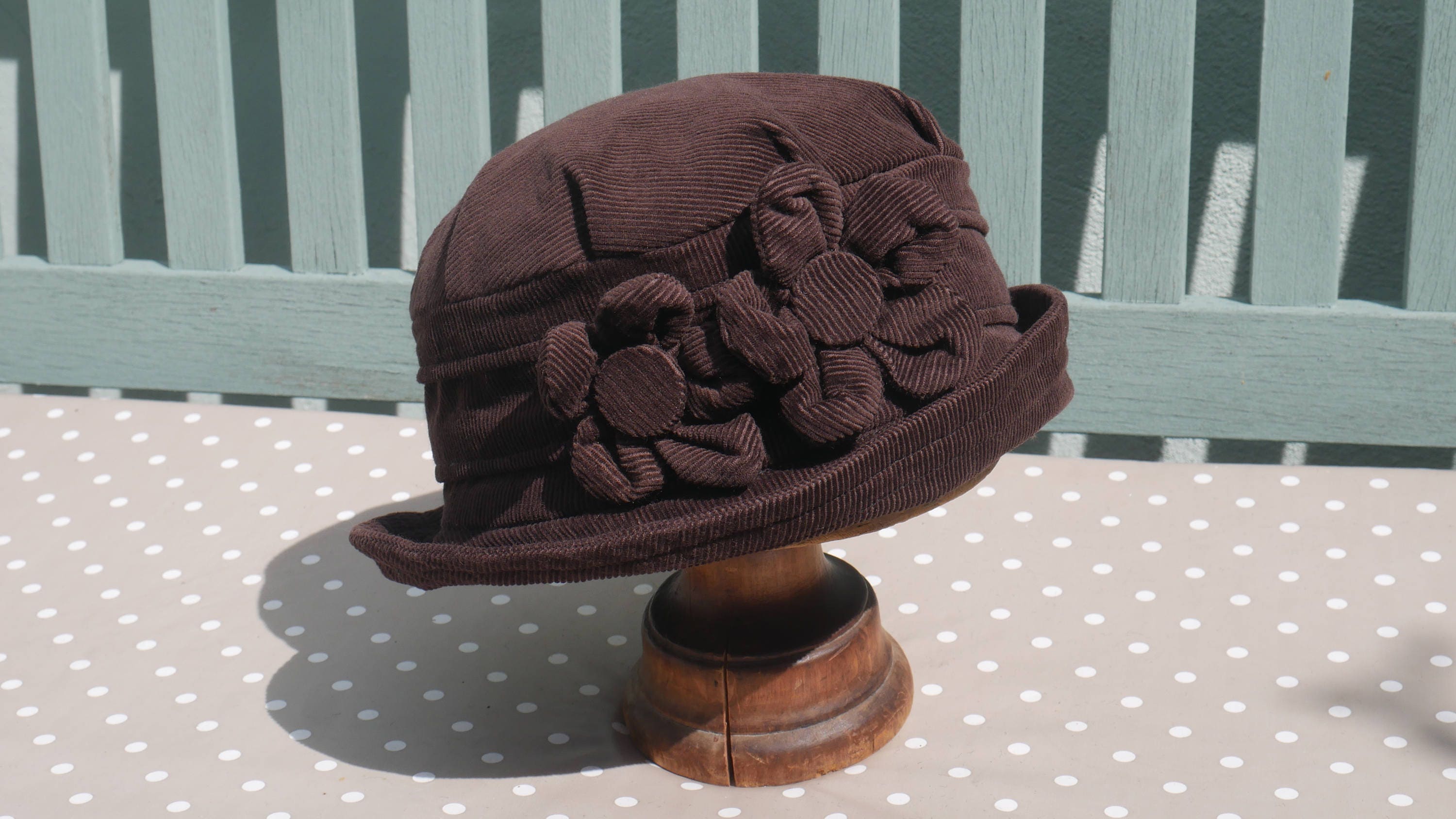 Chocolate Brown Corduroy Cloche Hat With 3D Flowers - Etsy display picture 2