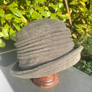 Olive Green Fleece Cloche Hat, Warm Winter Hat