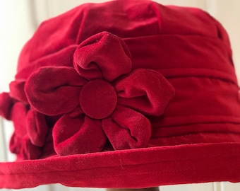 Red Velvet Cloche Hat, 1920s Style, Floral Handmade Hat - Etsy display picture 1