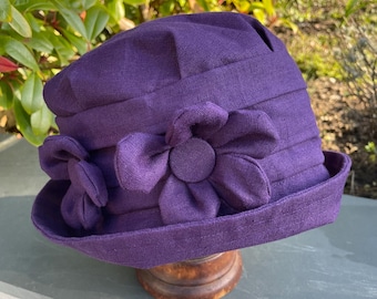 50s Purple Woven Straw Hat Peach Silk Cluster Flowers - Etsy display picture 2