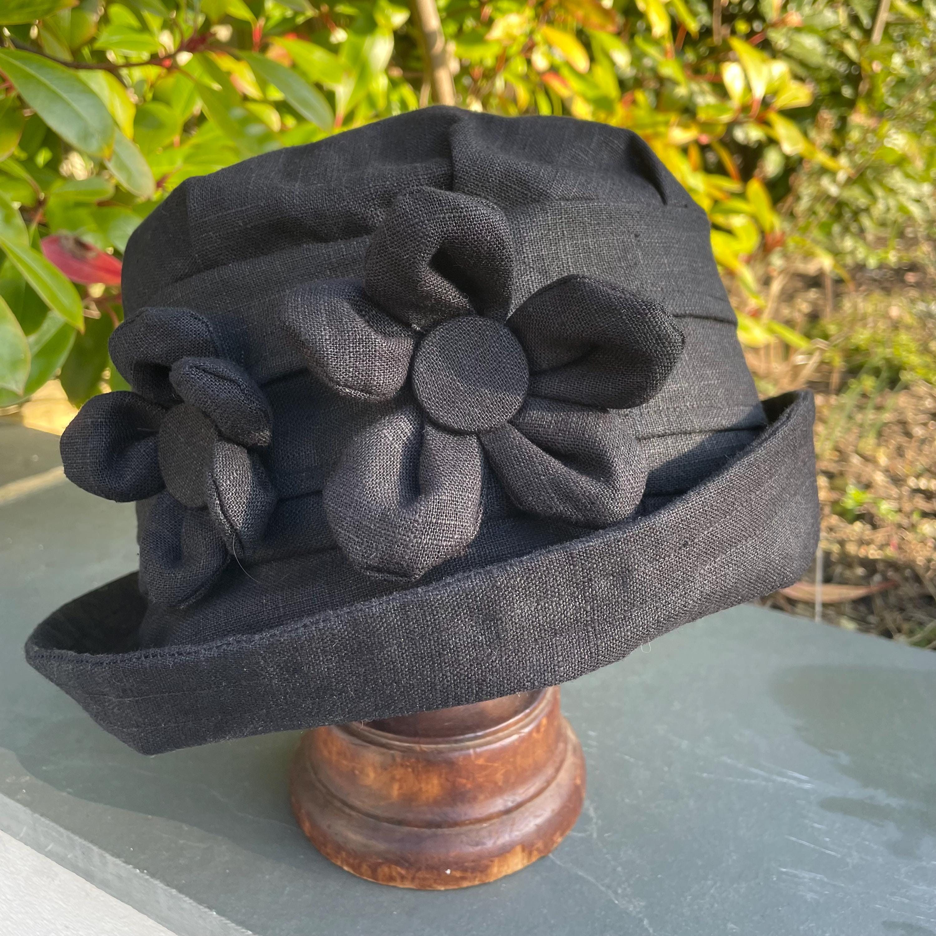 Black Linen Cloche Hat, Floral Summer Wedding Sunhat - Etsy