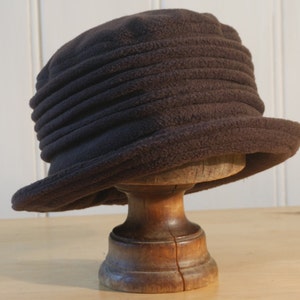 Brown fleece cloche hat, chocolate brown hat, dark brown cloche, brown bucket winter hat, warm chemo hat, gift for mom