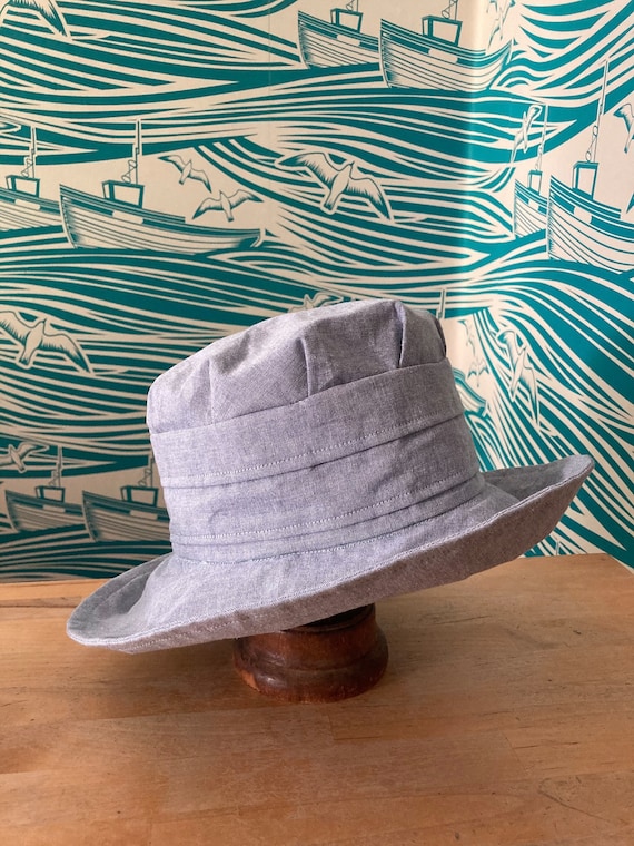 Blue Cotton Chambray Large Brimmed Hat, Floppy Sun Hat, Summer Hat