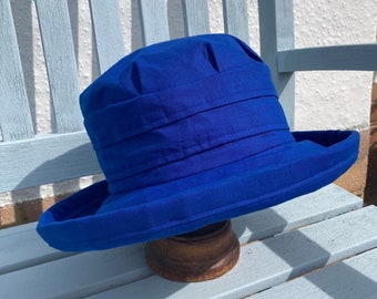 Royal blue cotton big brimmed hat,  cobalt blue sun hat, summer hat, vacation holiday hat, travel sunhat, hat for shade, gardening hat,