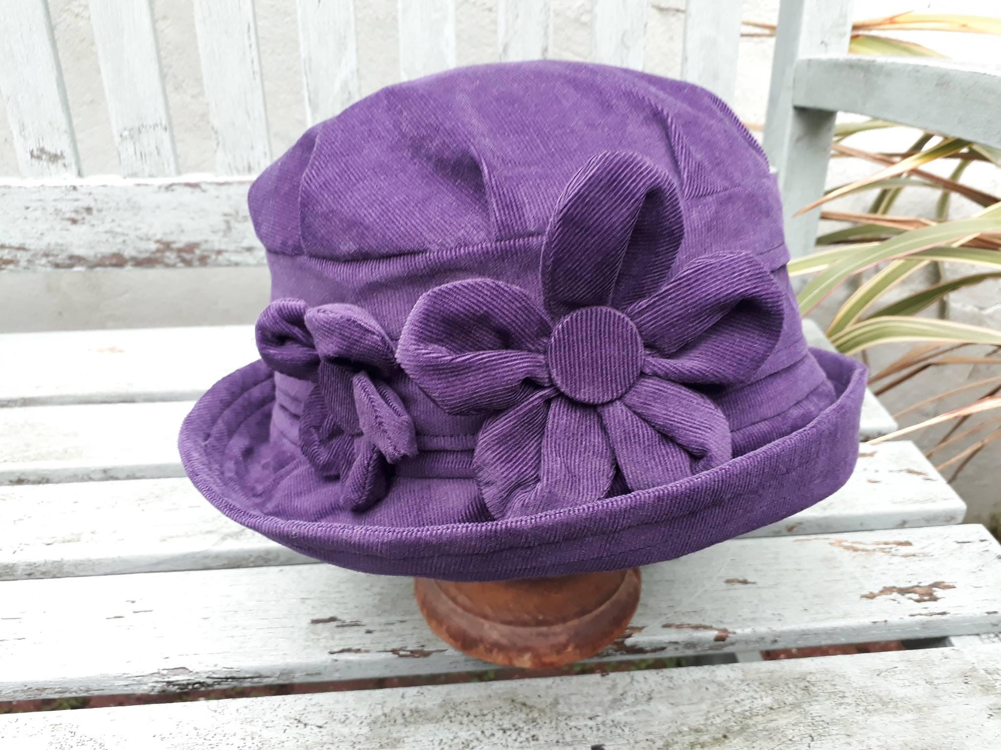 VALERIE MODES 60s Lilac VELVET Purple Striped Quirky Cloche Fashionista Easy Hat Olive Green Fleece Winter Hat Women | The Alice – Boston  main image 3