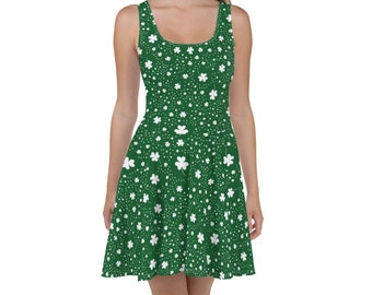 Saint Patrick's Day Skater Dress, Shamrock Dress, St Pats Day Dresses, Green Clover Dress