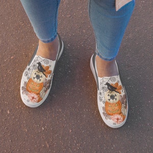 Halloween Pumpkin Shoes For Women, Halloween Slip On Shoes, Halloween Canvas Shoes, Fun Halloween Shoes