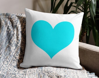 Cyan Heart Pillow, Cyan Pillow, Cyan Cushion, Cyan Bedding, Cyan Heart Pillow Case