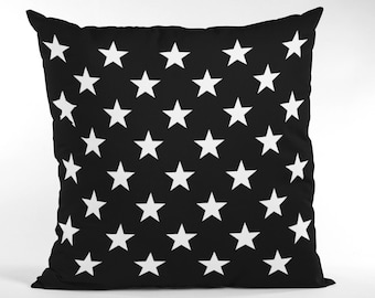 Star Pillow, Black and White Star Pillow Case, Celestial Decor, Girls Room Decor, Star Gazing, White Stars Pillow, Black and White Decor