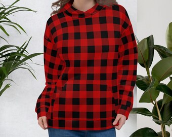 Red Plaid Hoodie - Etsy