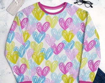 Valentine's Day Colorful Hearts Sweatshirt, Heart Sweatshirt, Colorful Valentine Sweatshirt